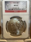 1923 Peace Dollar $1 Silver NGC MS63 Coin Cert #3915387-157