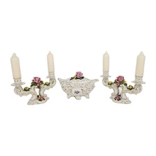 Set of Sandizell Hoffner & Co Dresden Candelabras & Footed Bowl W/ Lid Victorian