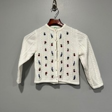 Gymboree Girls White Cable Knit Embroidered Floral Cardigan Sweater XLarge 6 Yrs