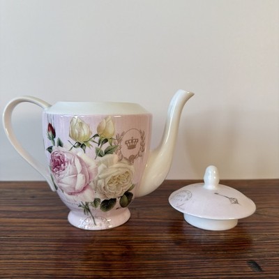 Gracie China Stechcol 4-Cup Teapot In Pink & White Rose Design Travel Stamp