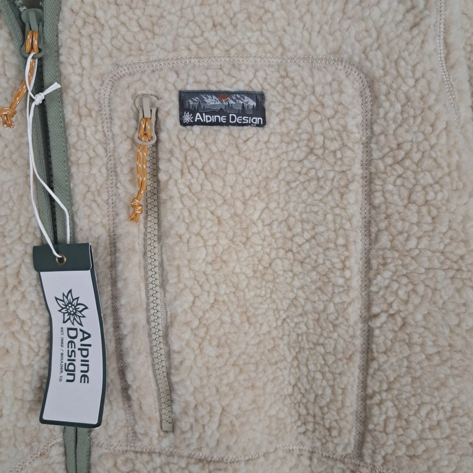 Vellón Sherpa de diseño alpino para hombre cremallera completa color caqui talla XL Foto 3 de 4