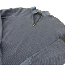 Bugatchi Mens XL Quarter Zip Pullover Blue Striped Knit Casual Luxe Sweatshirt