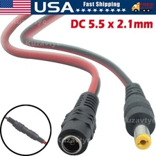 100-10PCS DC Power Pigtail Cable Plug 18AWG 2.1mm x 5.5mm 12V 5A M&F Connectors