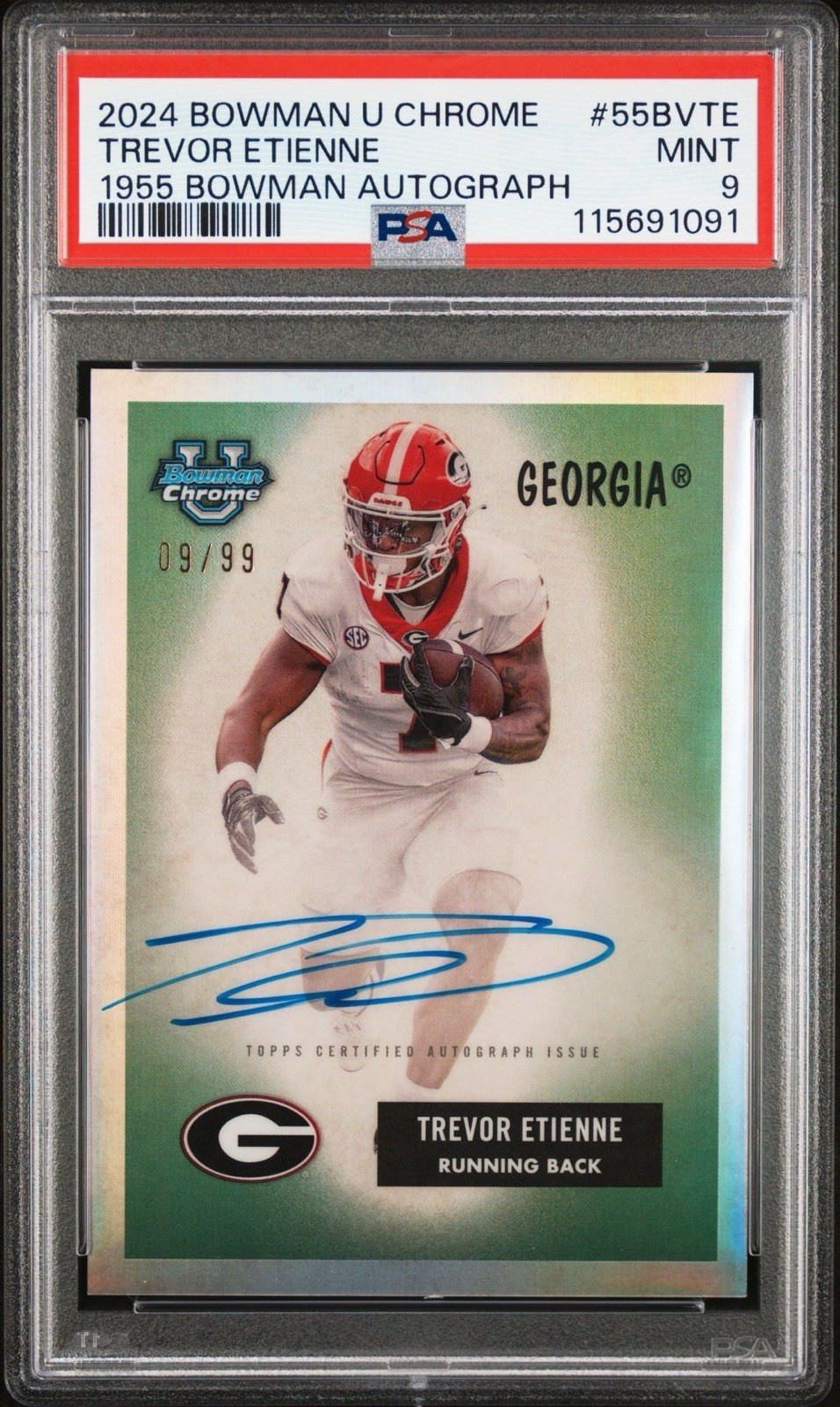 Trevor Etienne Georgia Bulldogs 2024 Bowman U Chrome 1955 Bowman Auto PSA 9 