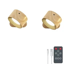 Remote LED Wall Sconce - Rechargeable Cordless Wall Light, 3 Colors & 3 Wood-B