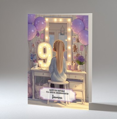 Karte 9. Geburtstag Mädchen, Enkelin, Tochter, Nichte, blonde Haare A5 Größe Z173