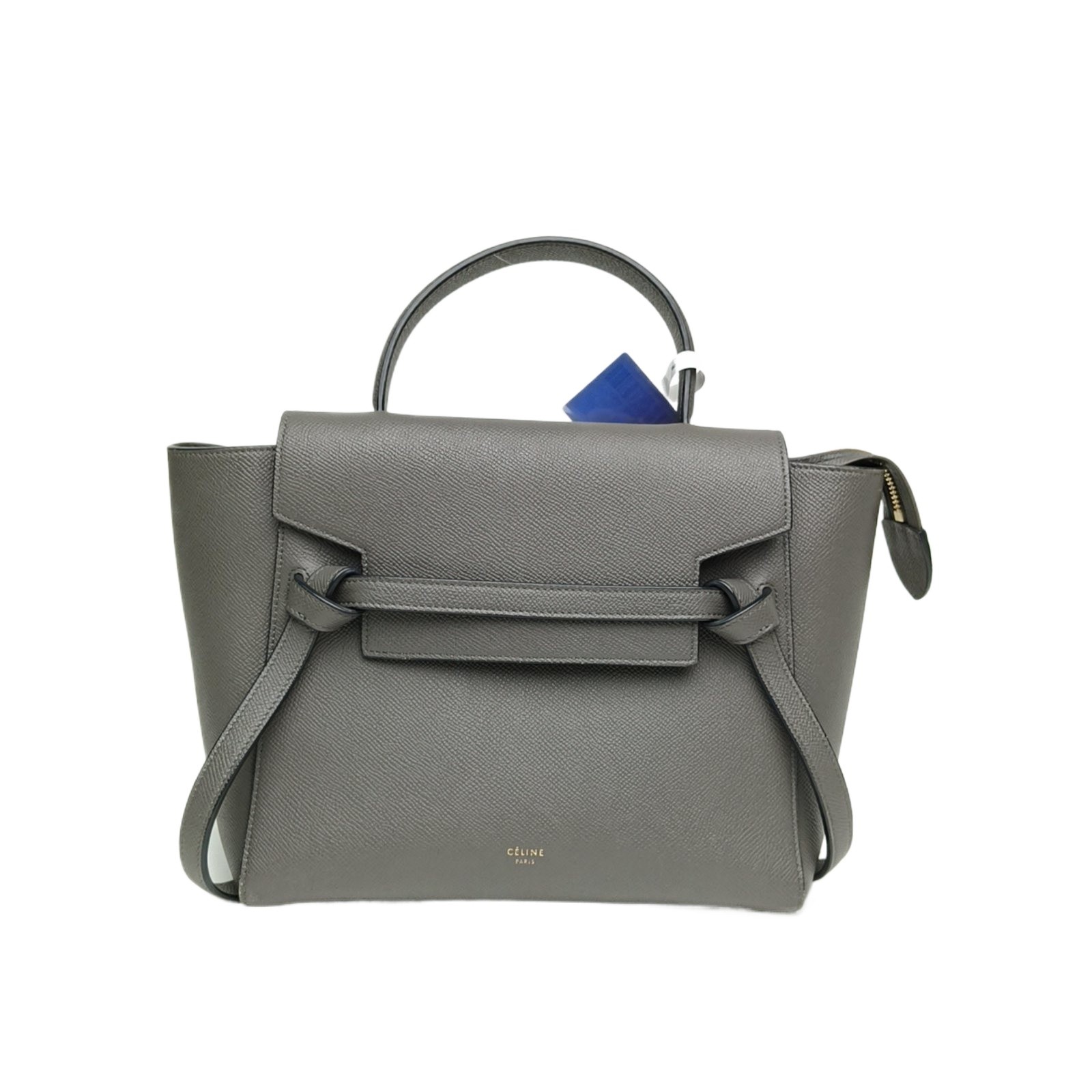 CELINE Belt Micro 24cm Charcoal Grey Calfskin Shoulder Bag
