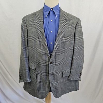 Polo Ralph Lauren Corneliani Glen Plaid Blazer Silk Linen Wool Gray 48R