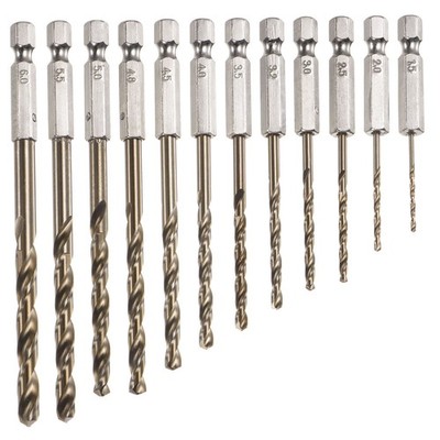 12 x Cobalt Drill Bit Set 12 Sizes M35 Twist Drills for Metal Hex Shank Bits