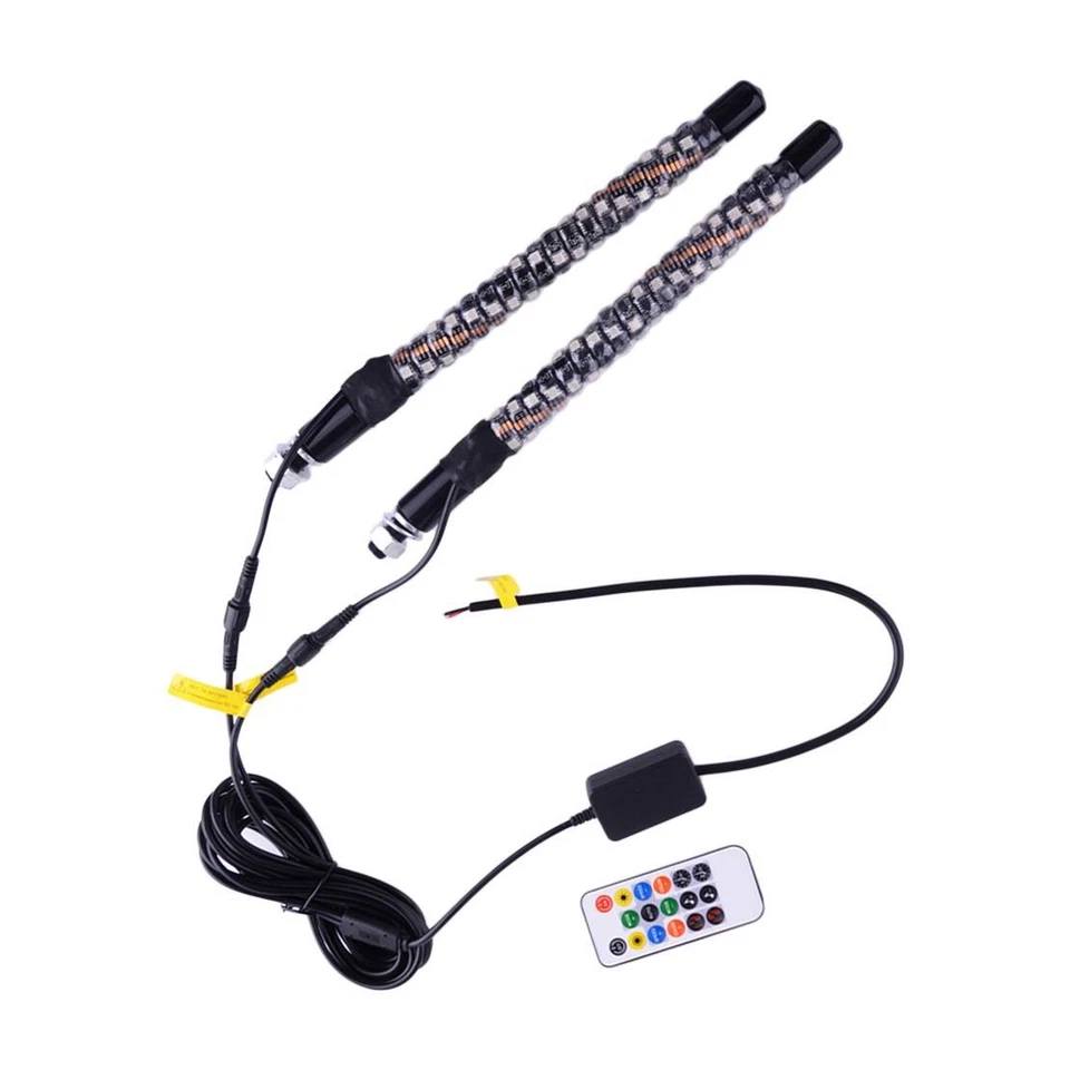 2pcs 1FT RGB LED Light Remote Control Flagpole Antenna Lamp For ATV Off-Road xj - Image 2 of 4