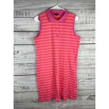 Talbots L Petite Pink Orange Stripe Dress Mini Sport Preppy Collared Sleevless
