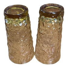 Set of 2 Vintage 1970s Anchor Hocking Amber Gold Tall Iced Tea Glasses 7 in.