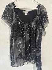 Signature JMB Blouse Petite XL Black And White 