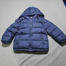 flaws Polo Ralph Lauren Puffer Jacket Kids Size 6 Navy Blue Down Filled Hood