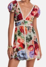 Alice and Olivia Women's Orange Lara Deep V Neck Lace Trim Mini Dress Size 10
