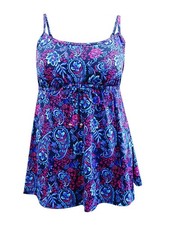 Swim Solutions Women's Plus Tie-Waist One-Piece Swimdress 18W, Navy Multi 