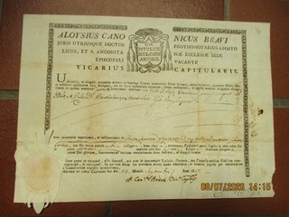 ATTESTATO CERTIFICATO X RELIQUIA SANTA ROSA DA VITERBO DATATO ANCONA 1812