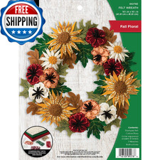 Bucilla 89278E Felt Applique Wreath Kit, 16.5" x 16.5", Floral Fall