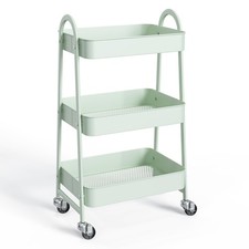 3-Tier Metal Rolling Cart with Lockable Wheels, Heavy Duty Mobile Utility Sto...