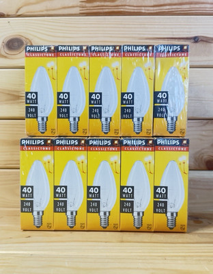 Lot of 100-PHILIPS CLASSICTONE 40W CANDLE Light Bulb B35 CL 240V E14 SES 405 LUM