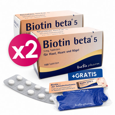 Biotin beta 5 mg 200 Tabletten Vitamin B7 / PZN 13846218 + Zehentrenner Geschenk