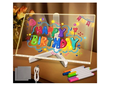 GEORGLASKO_8 Drawing Magic Board Neon Glow Erasable Memo LED Notes Night Light Kids Toys Fun