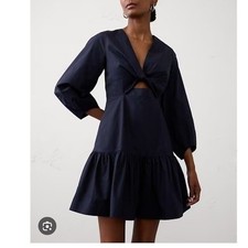 Banana Republic Factory 100% Cotton Poplin Twist Cutout Mini Dress Navy Sz 8 NEW