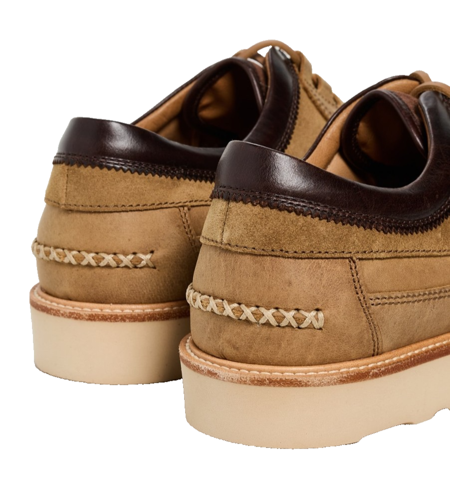 Barbour Grindon Leather Moccasin Boots Light Tan Chocolate Mens
