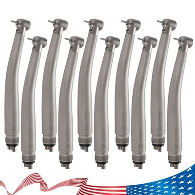 10Pcs Dental High Speed E-generator LED Handpiece Air Turbine 4Water Spray 4Hole