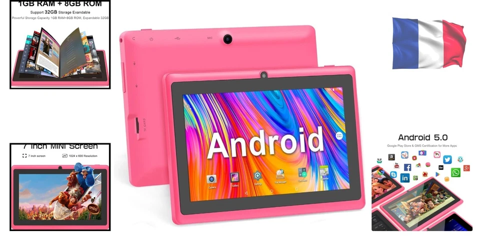 Tablette 7 Pouces 1Go RAM 8Go ROM - Android avec Caméras et Connectivité - Rose - Photo 2/4