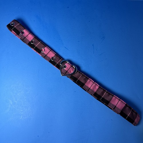 Retro Y2K Belt Pink/ Black Plaid Belt w/Heart Buckle Cute Goth Candy Rave 50” - Picture 2 of 3