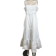 C&C CALIFORNIA - WOMEN'S SMALL - WHITE SPAGHETTI STRAP LAYERED COTTON MAXI DRESS