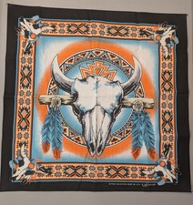 Vintage Southwest Bandana - Skull Feather USA Handkerchief Boho Western 15187