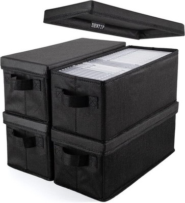 CD Storage Boxes - Pack of 4 CD Case Storage - 13.2 x 5.9 x 5.3, Container holds