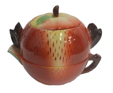 Vintage Maruhon Ware Ceramic Apple Teapot Shaped Cup Sugar Bowl Set Hand Painted