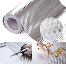 Snkxu Kitchen Wallpaper Oil Proof Sticker Backsplash 15.7"W x 118.1"L, Silver