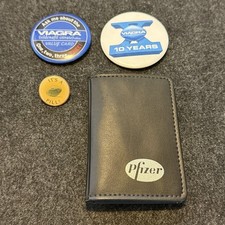 Vintage Y2K Pfizer Viagra Promo Wallet & Button Pin Lot Pharmaceutical Ephemera