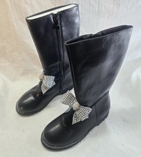 KURT GEIGER Girl's 4M Black Kensington Bow Crystal Leather Women's 5 Boots New