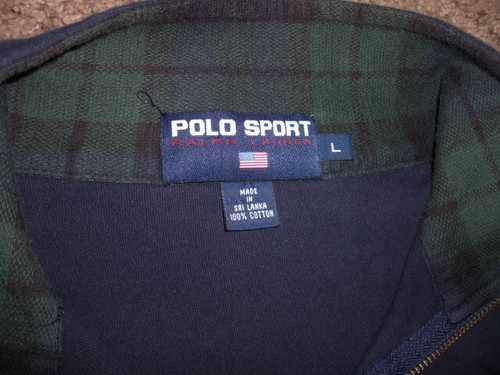 Vintage POLO SPORT Ralph Lauren blue 1/4 cotton Pullover L plaid collar - Picture 4 of 5