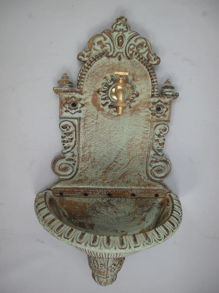 Waschbecken Wandbrunnen Gusseisen Ausgußbecken rustikal Antik Stil grün H. 75cm - Bild 3 von 4