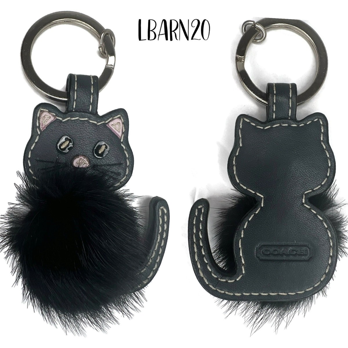 キーホルダー・キーリング Coach Creatures Kitten Cat Key Fob CC569 Coach Mink Fur Black Cat Key Fob Keychain Charm SUPER RARE