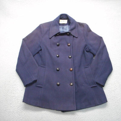 Vintage LL Bean Jacket Womens 12 Blue Wool Double Breasted MAde in the USA
