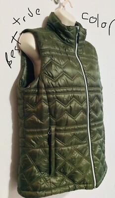 Quilted Vest M by Pulse  Forest Green Full Silver Zip Moc Neck 2 Front Pockets