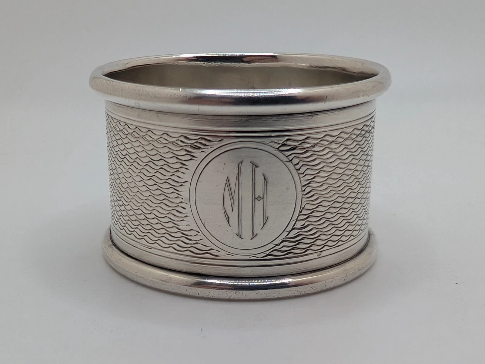 Vintage English Sterling Silver Napkin Ring "HW" or "MH" initials  dated 1946