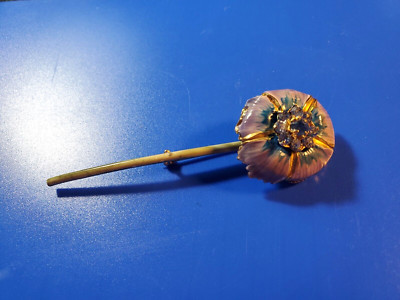RARE Vintage Sandor Enamel Flower Brooch with Crystal Prong Set  Hard to Find