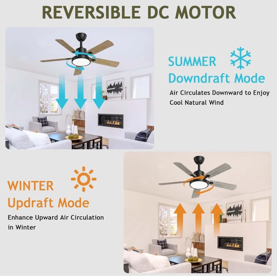 Obabala Ceiling Fan with LED Light 52-Inch Indoor Outdoor Remote Grey Oak NEW - Image 4 of 4