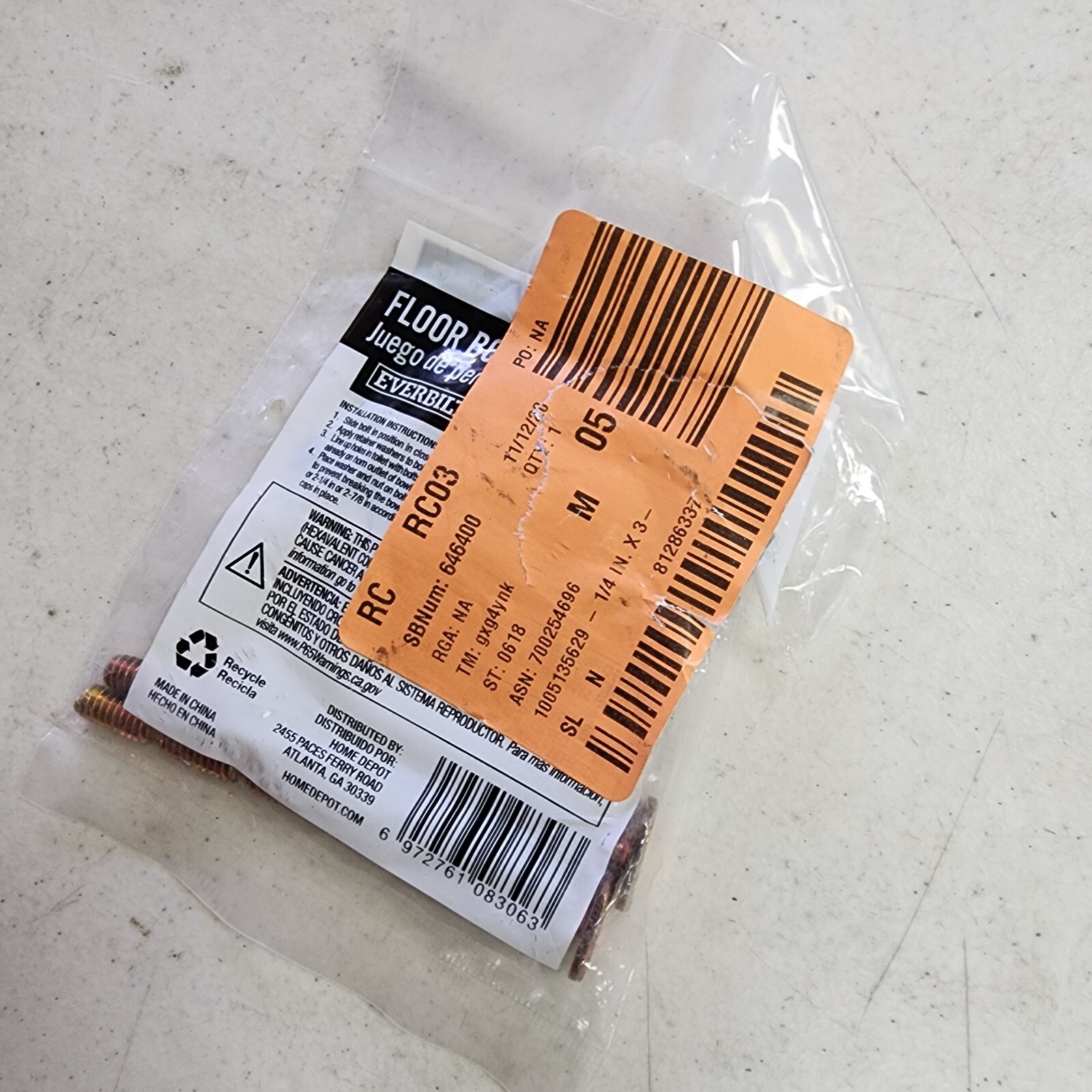 Everbilt 1/4 in. X 31/2 in. SnapOff Design Toilet BowltoFloor Bolt