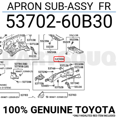専用2 5370260B30 Genuine Toyota APRON SUB-ASSY FR 53702-60B30 | eBay