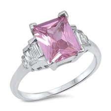 Accent Engagement Ring Radiant Cut Simulated Baguette CZ 925 Sterling Silver