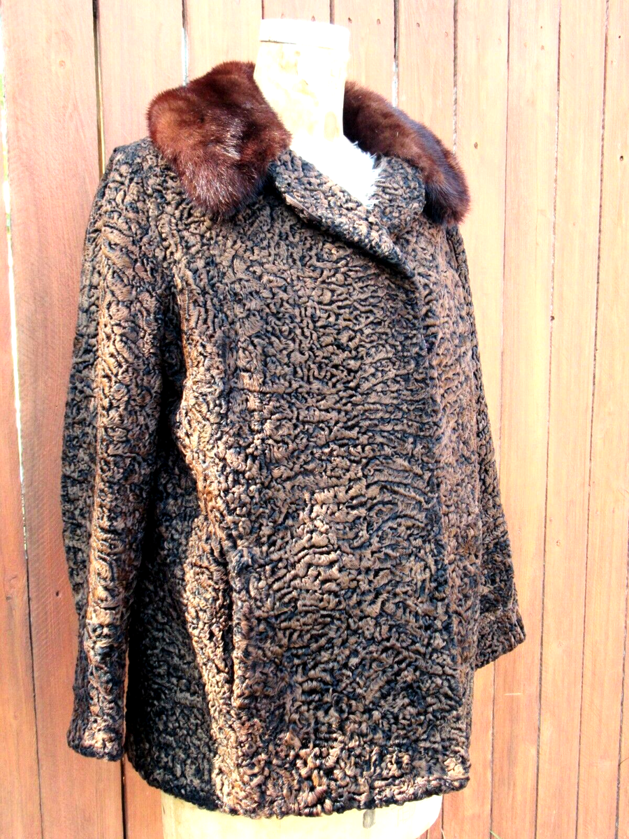 Vintage Brown Curly Persian Lamb Wool Fur Mink Jacket 1940 H